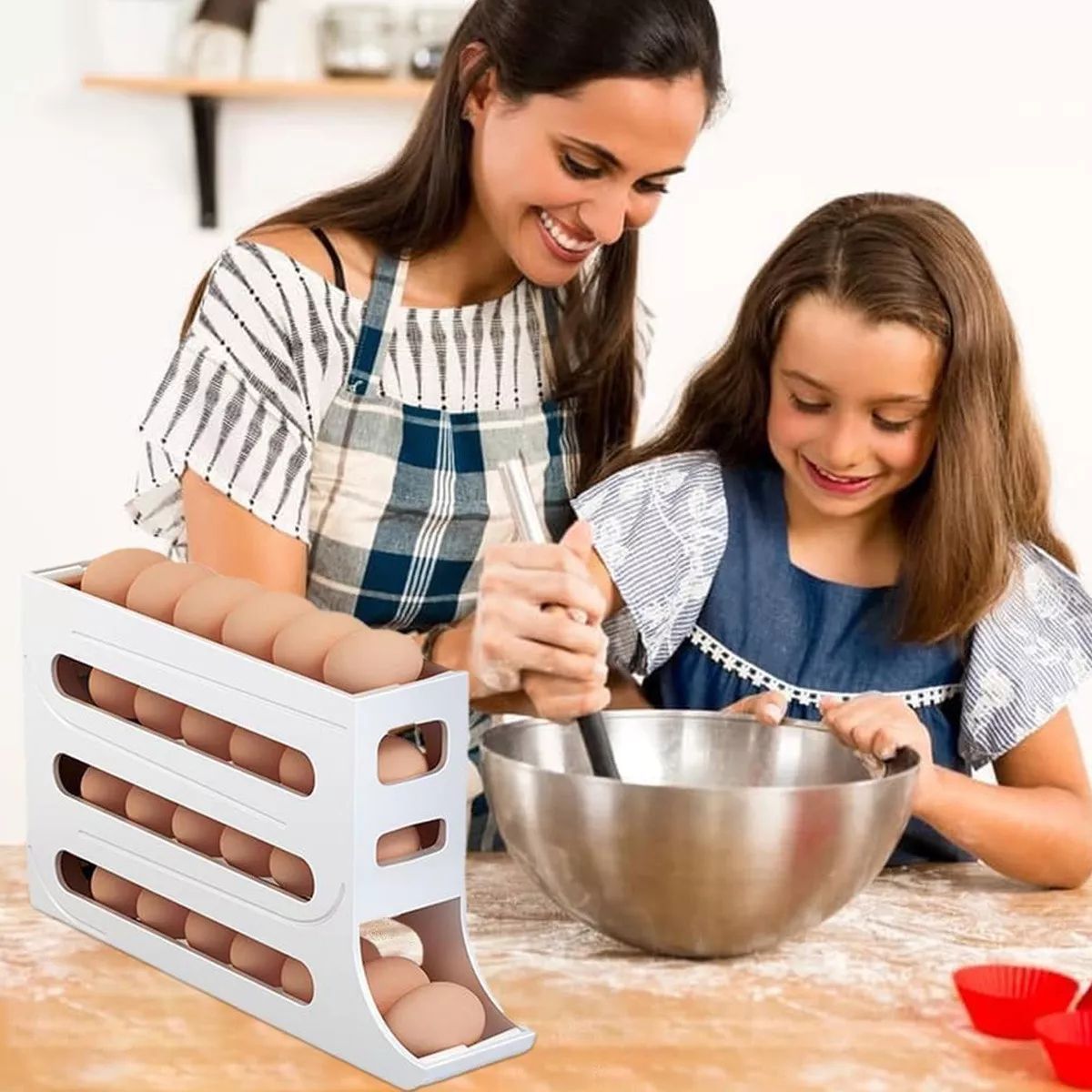 GENERICO - 2 Pack Organizador dispensador y bandeja para huevos automático Blanco