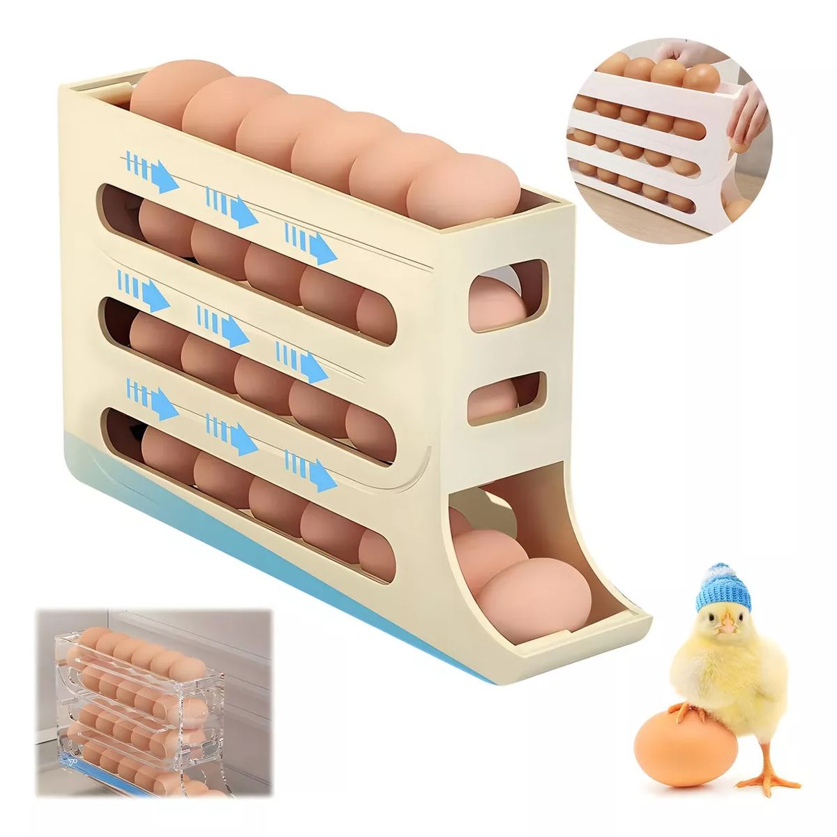 GENERICO - Organizador dispensador y bandeja para huevos automático color Beige