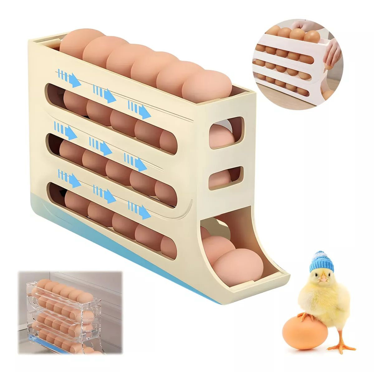 GENERICO - Organizador dispensador y bandeja para huevos automático color Beige