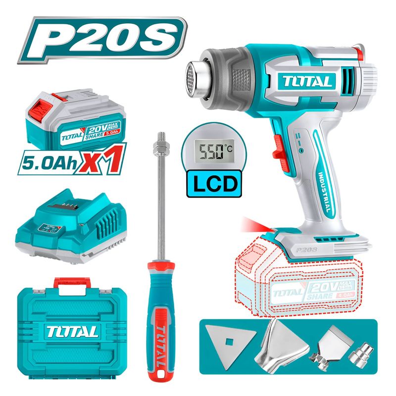 TOTAL TOOLS - Pistola De Calor + Batería 5ah Y Cargador Industrial Total-TBLI20035