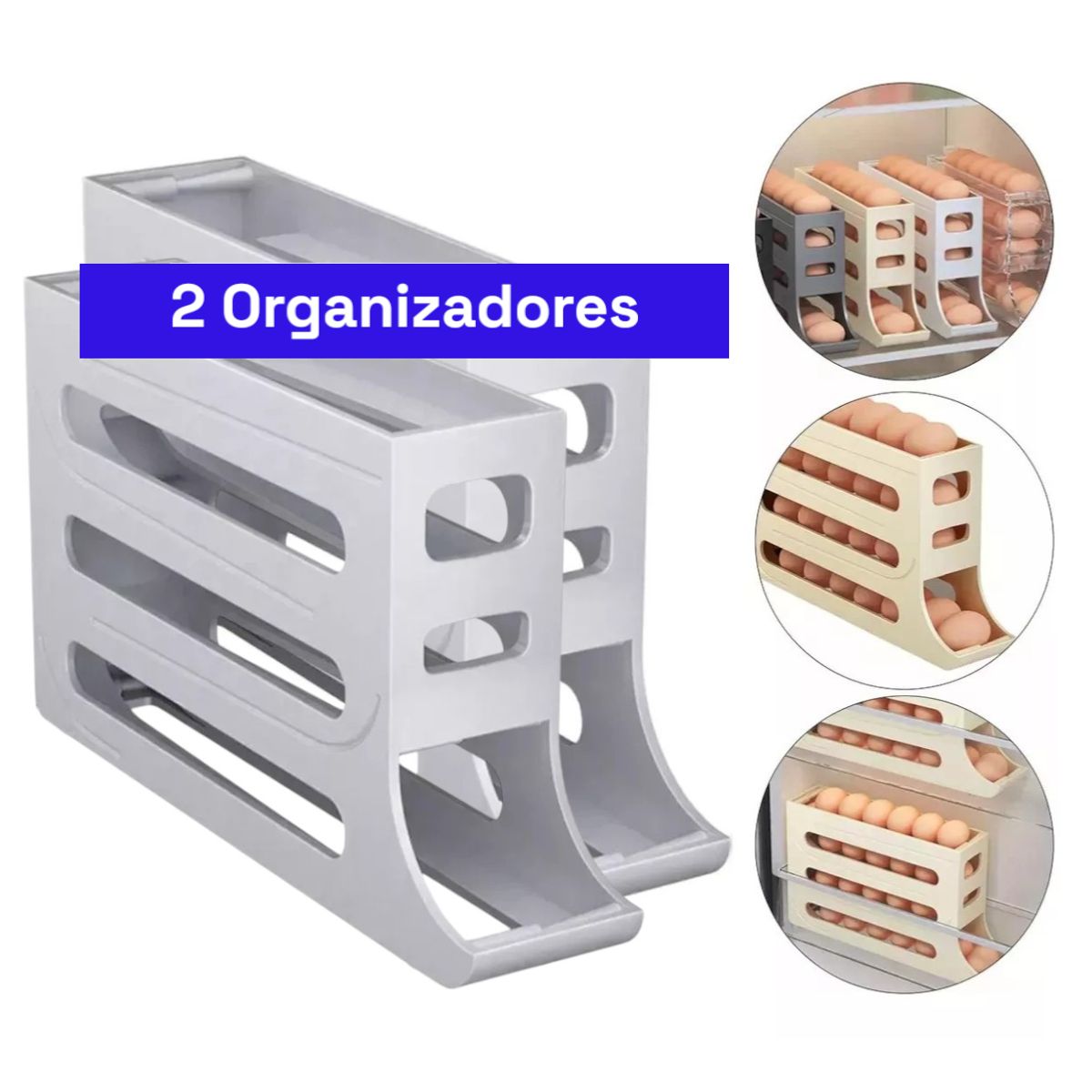 GENERICO - 2 Pack Organizador dispensador y bandeja para huevos automático Gris