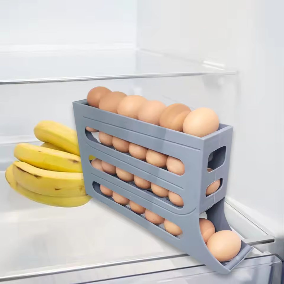 GENERICO - 2 Pack Organizador dispensador y bandeja para huevos automático Gris