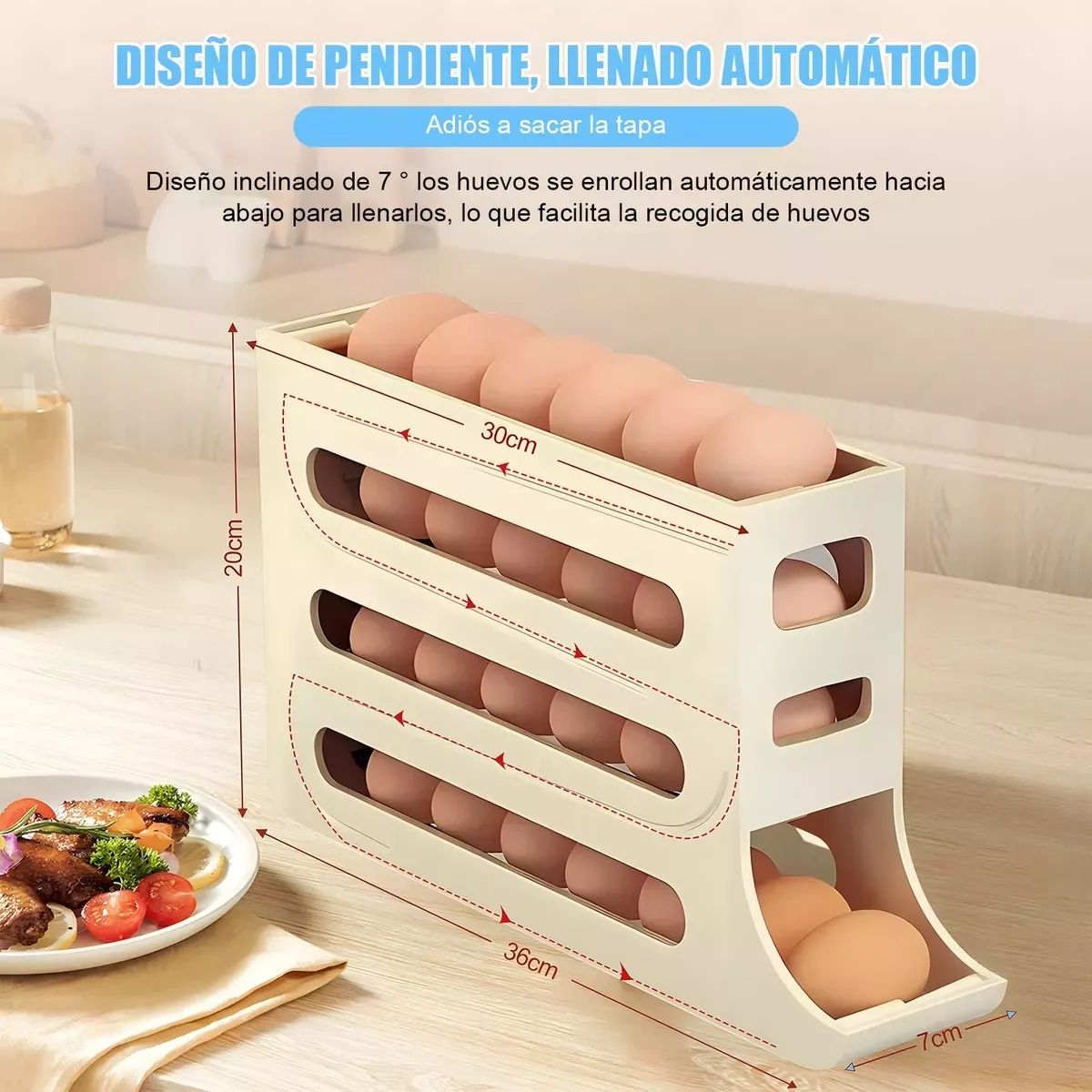 GENERICO - 3 Pack Organizador dispensador y bandeja para huevos automático Beige