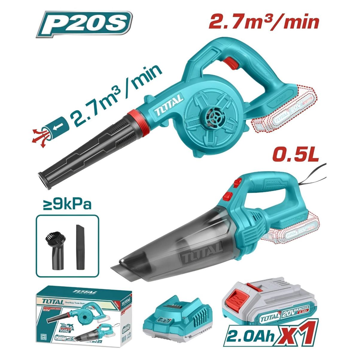 TOTAL TOOLS - Sopladora + Aspiradora Incluye Batería Y Cargador Total- TOSLI240998