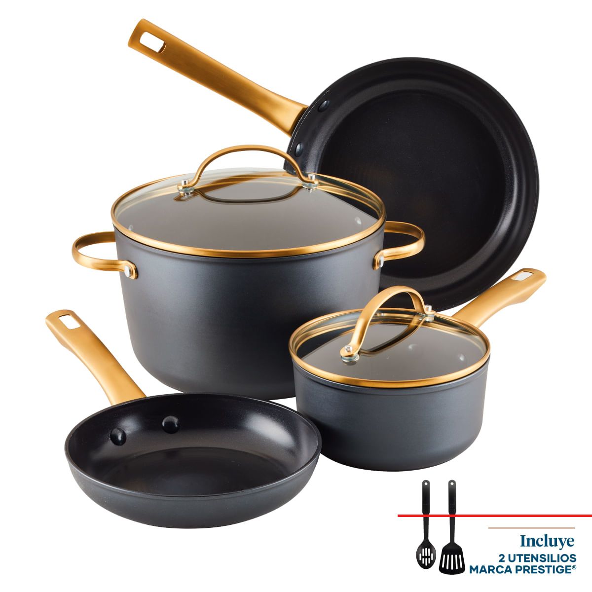 FARBERWARE - Juego de Ollas 8 Piezas Aluminio Forjado antiadherente Cerámico Negro