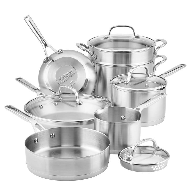 KITCHENAID - Juego de Ollas 11 Piezas Acero inoxidable Try-Ply Placa de inducción