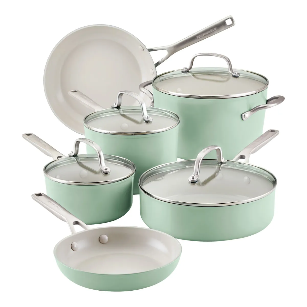 KITCHENAID - Juego de Ollas 10 Piezas Anonizado Duro Antiadherente cerámico Verde