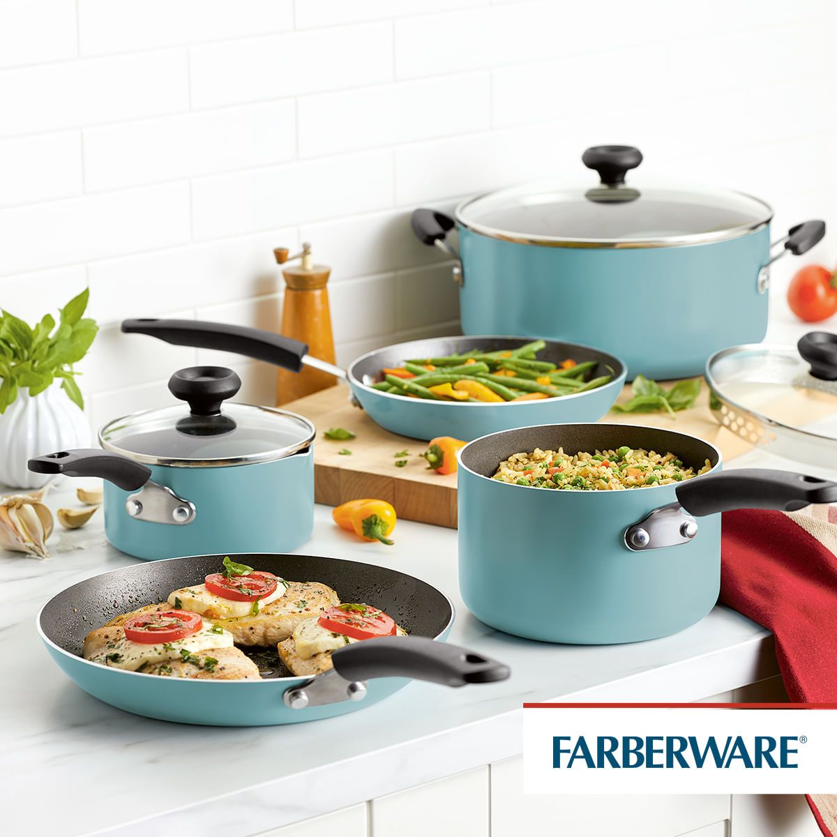 FARBERWARE - Juego de Ollas 12 Piezas Farberware Easy Clean Antiadherente Azul