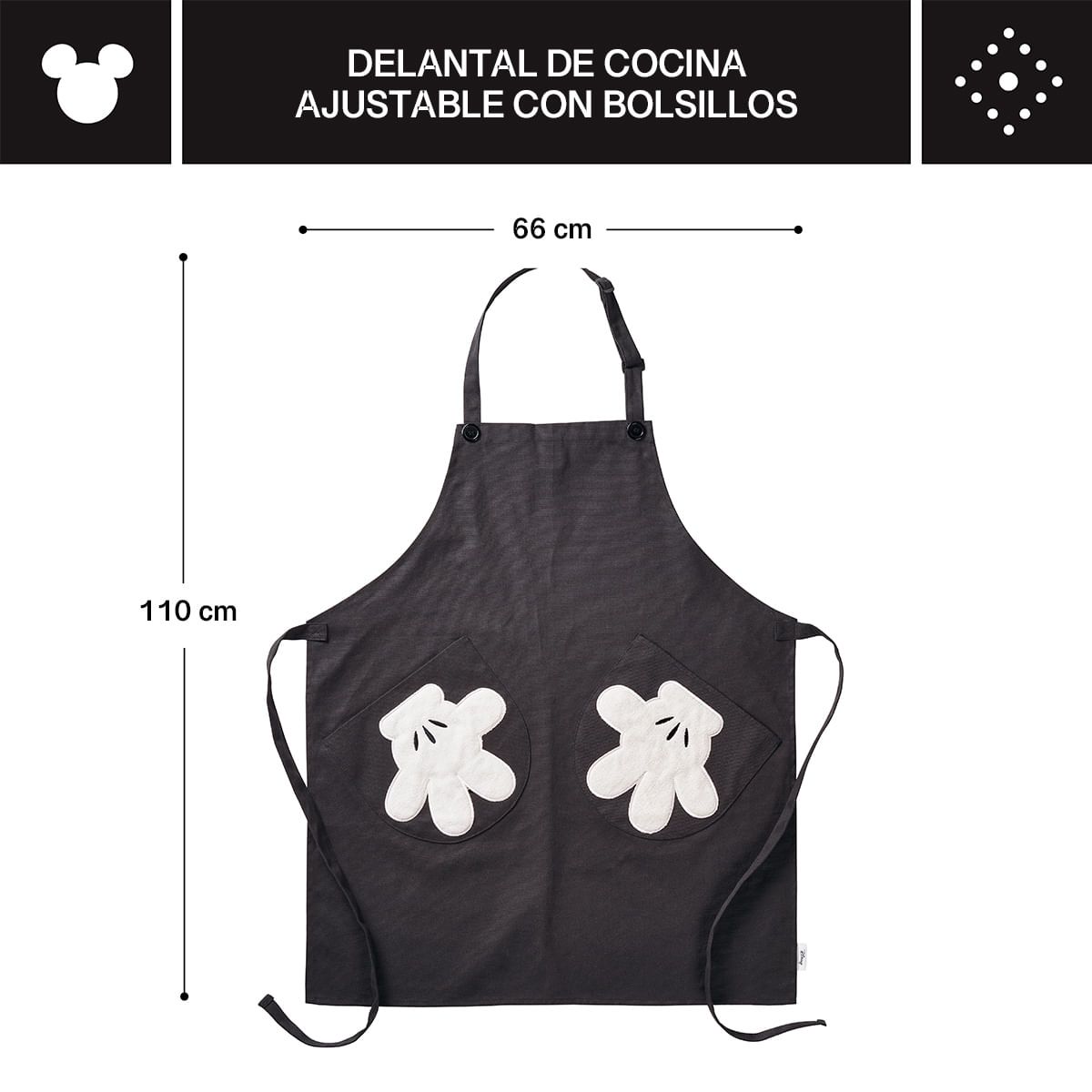 DISNEY - Delantal ajustable con bolsillos Disney Home Monochrome Farberware