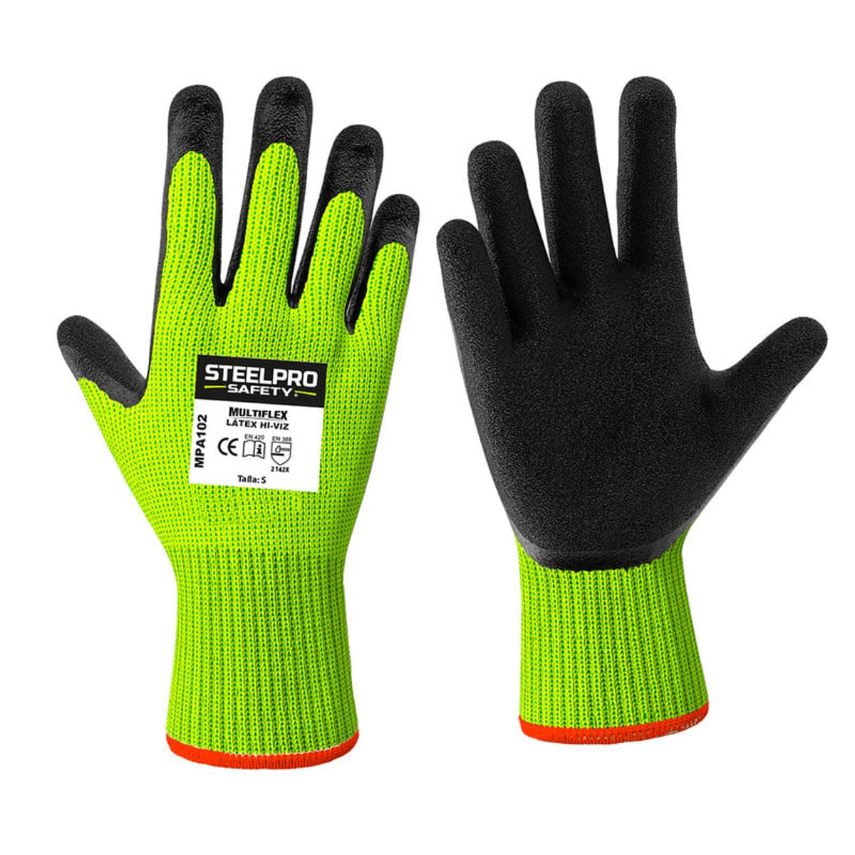 STELLPRO - GUANTE  MPA102 LATEX HI-VIZ PALMA NEGRA TALLA L STEELPRO - PACK X 12