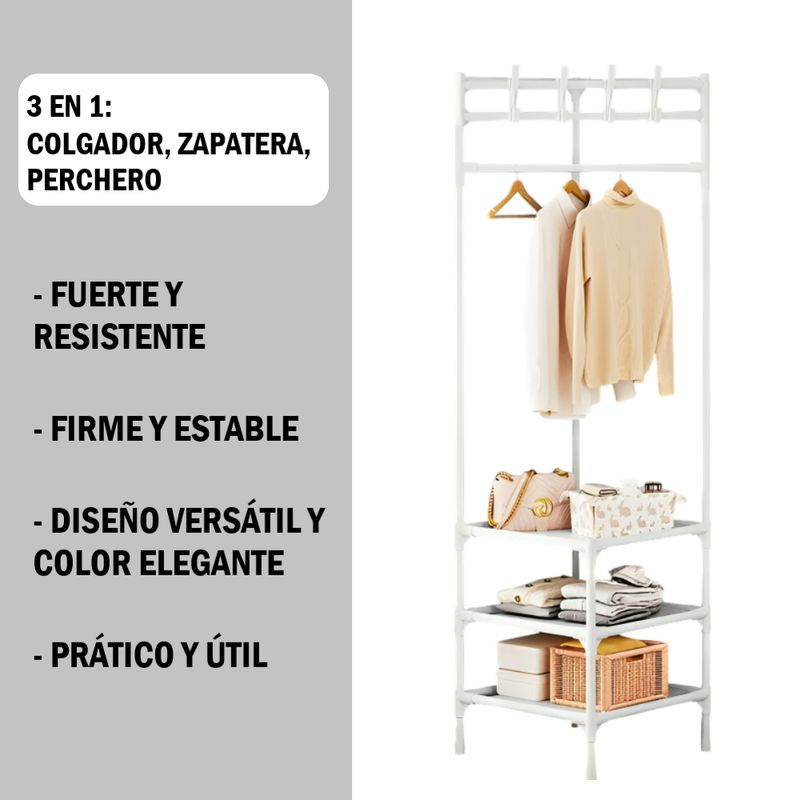 GENERICO - Organizador Esquinero Colgador de Ropa Armable Blanco