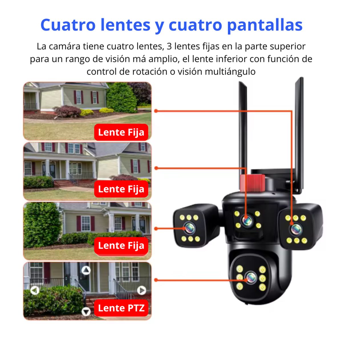 SEISA - Camara de Seguridad Vigilancia Externa 4 Lentes Inalambrica Vision Nocturna