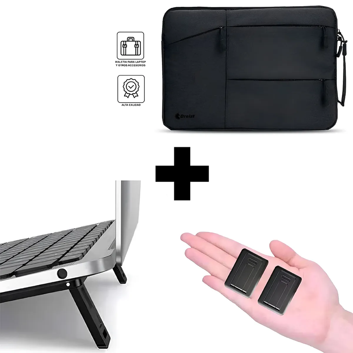 DREIZT - Combo Mini soporte plegable  + Funda Porta Laptop Negro 13.3