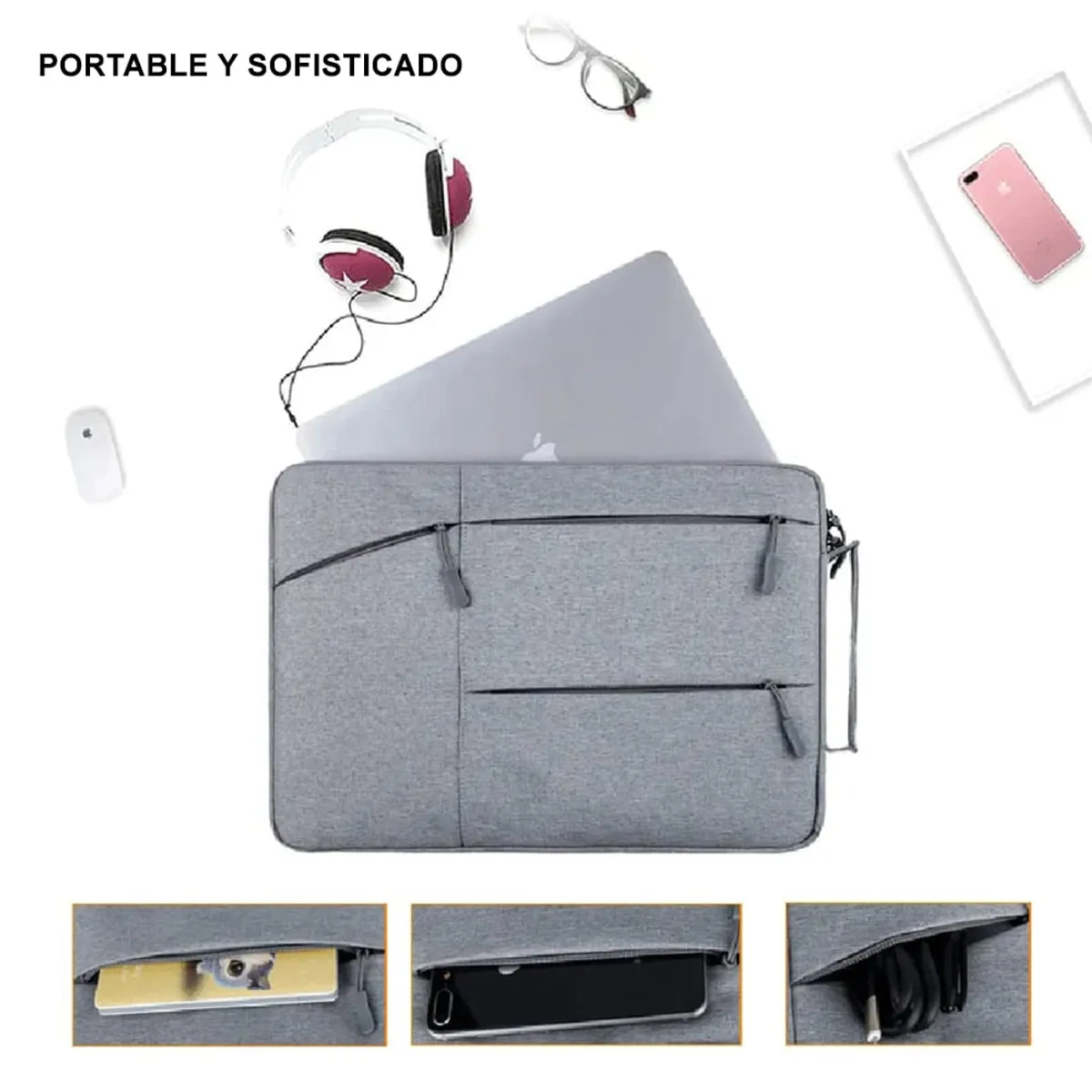 DREIZT - Combo Mini soporte plegable  + Funda Porta Laptop Negro 13.3