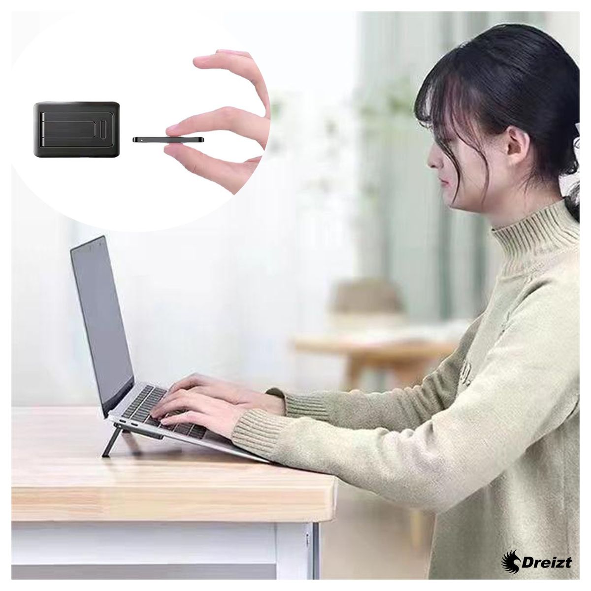 DREIZT - Combo Mini soporte plegable + Funda Porta Laptop Gris 13.3