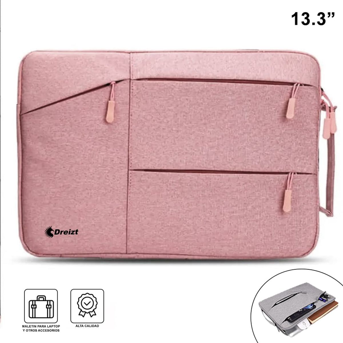 DREIZT - Combo Mini soporte plegable + Funda Porta Laptop Rosado 13.3