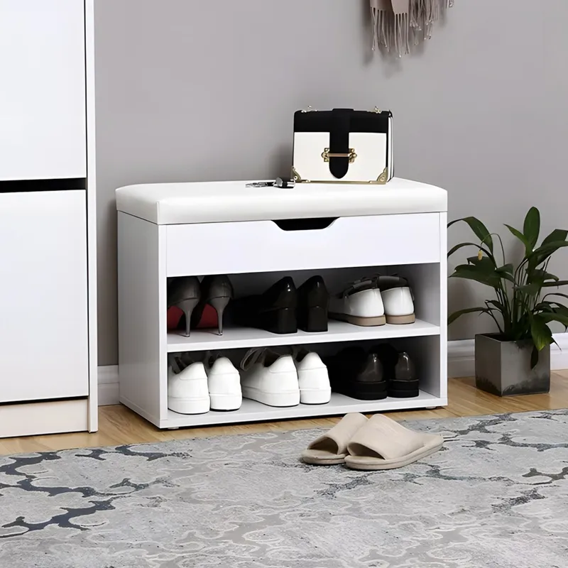 GENERICO - Zapatera Baúl Multifuncional Con Asiento Sire Blanco 6 Pares Huk