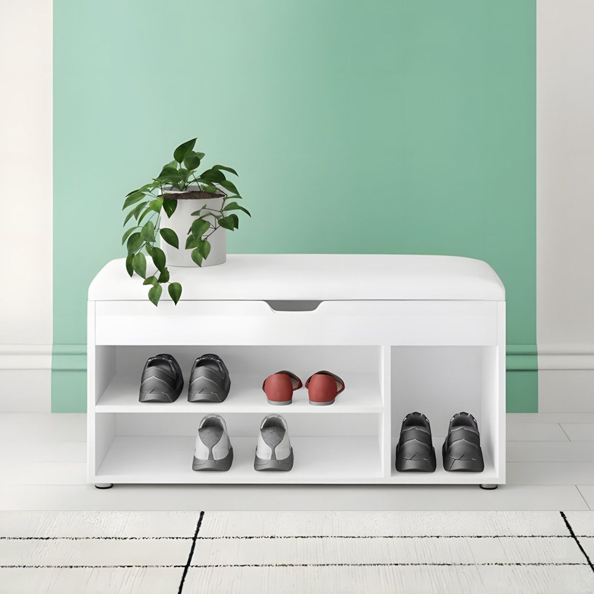 GENERICO - Zapatera Baúl Multifuncional Con Asiento Sire Blanco 7 Pares Huk