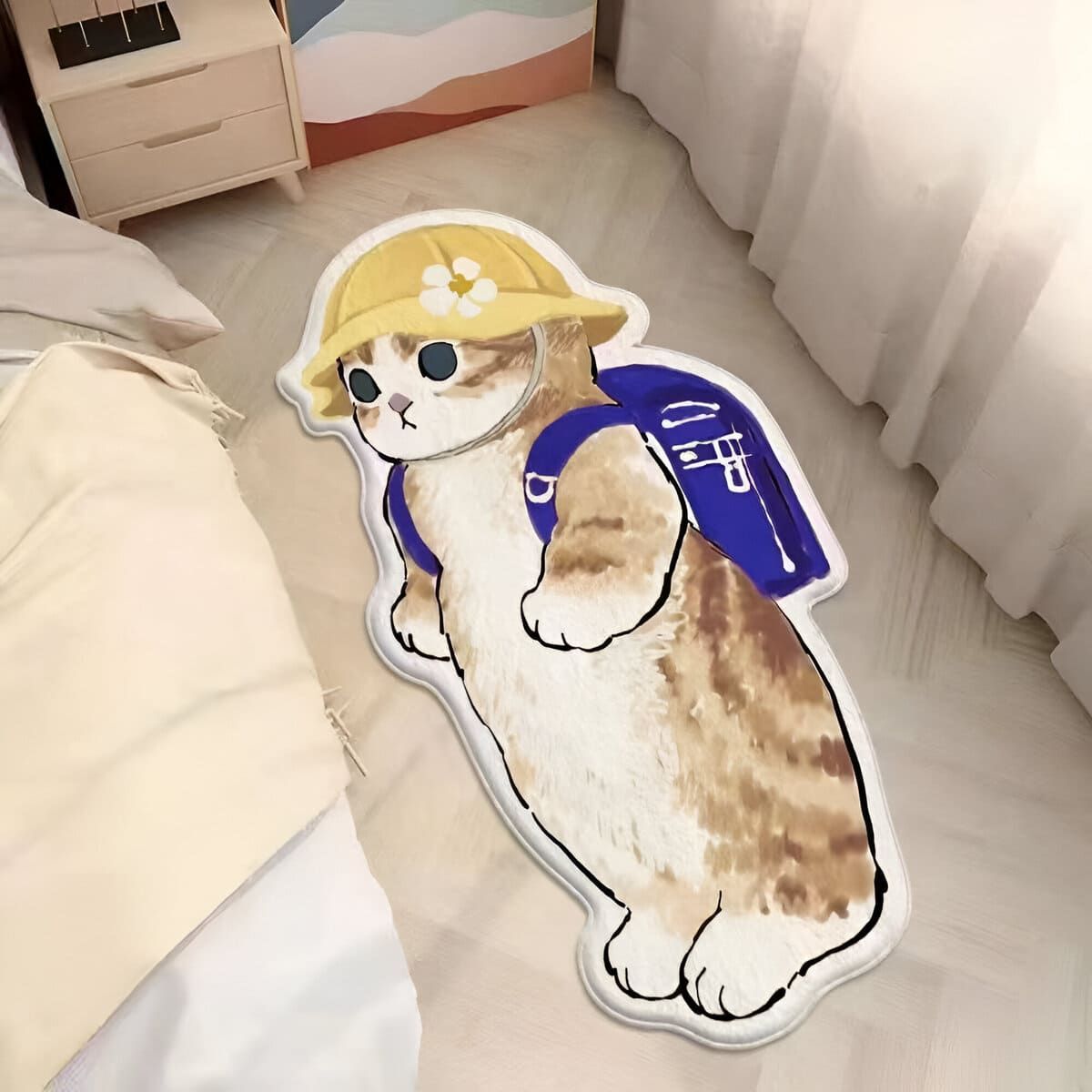 ELMEJORPRECIO - Alfombra Bajada De Cama Kawai Modelo Gato Mochila Azul