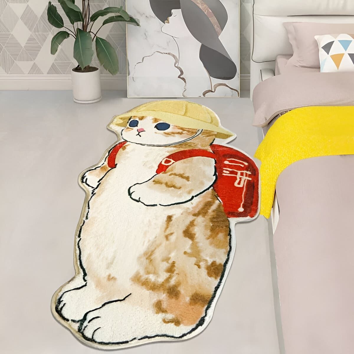 ELMEJORPRECIO - Alfombra Bajada De Cama Kawai Modelo Gato Mochila Roja