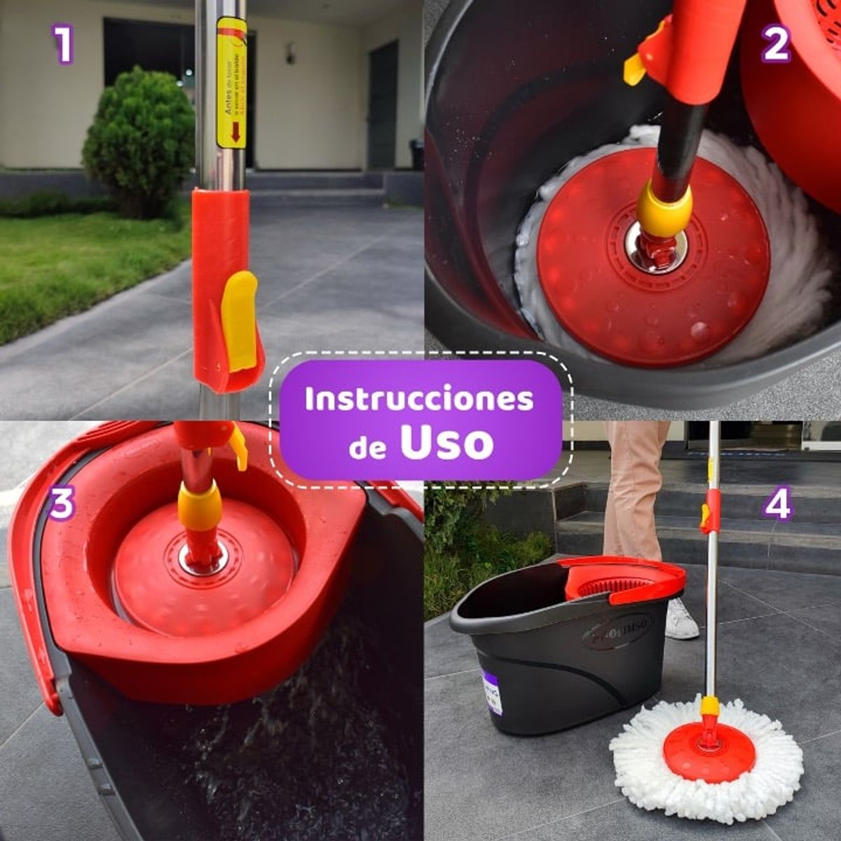 GENERICO - Trapeador Balde Prolimso Escurridor Giratorio 2 Mopas