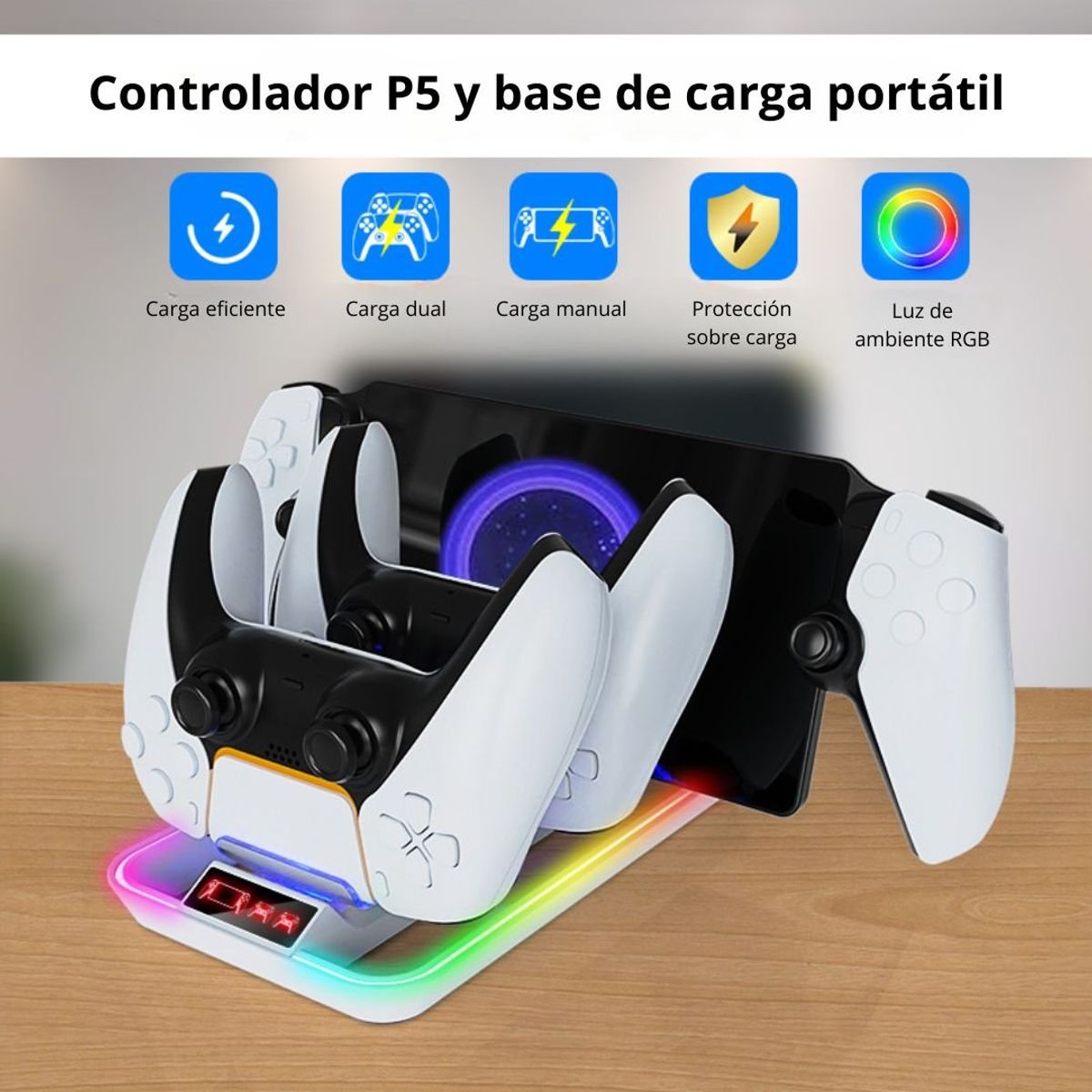 OEM - Estación de Carga RGB para Mandos PS5 y Portal PS YZC-504