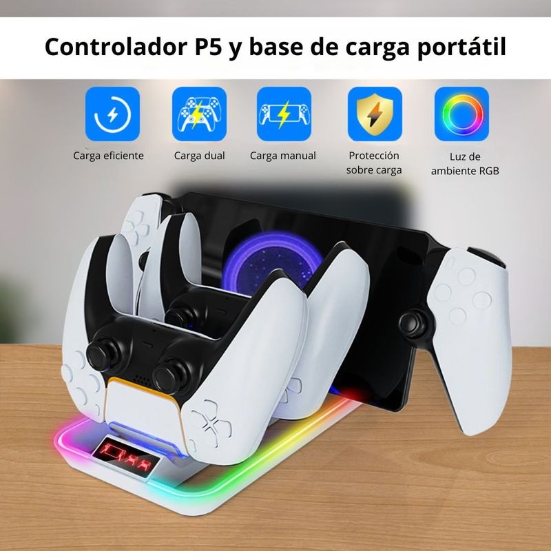 OEM - Estación de Carga RGB para Mandos PS5 y Portal PS YZC-504
