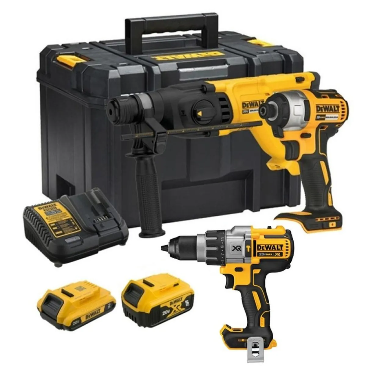 DEWALT - Rotomartillo Sds Plus + Atorn de Impacto 1/4" 20V + 2 Bat + Taladro 1/2" Dewalt DCK260D1P1T-K10