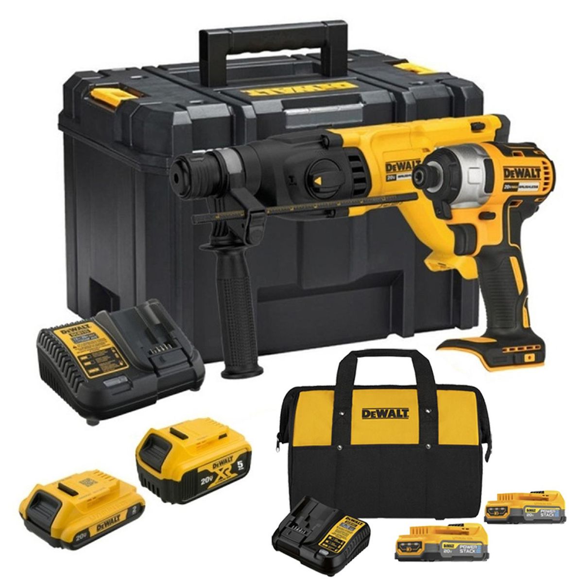 DEWALT - Rotomartillo Sds-Plus 2.6J + Atornillador de Impacto 1/4" 20V + 4 Bat Dewalt