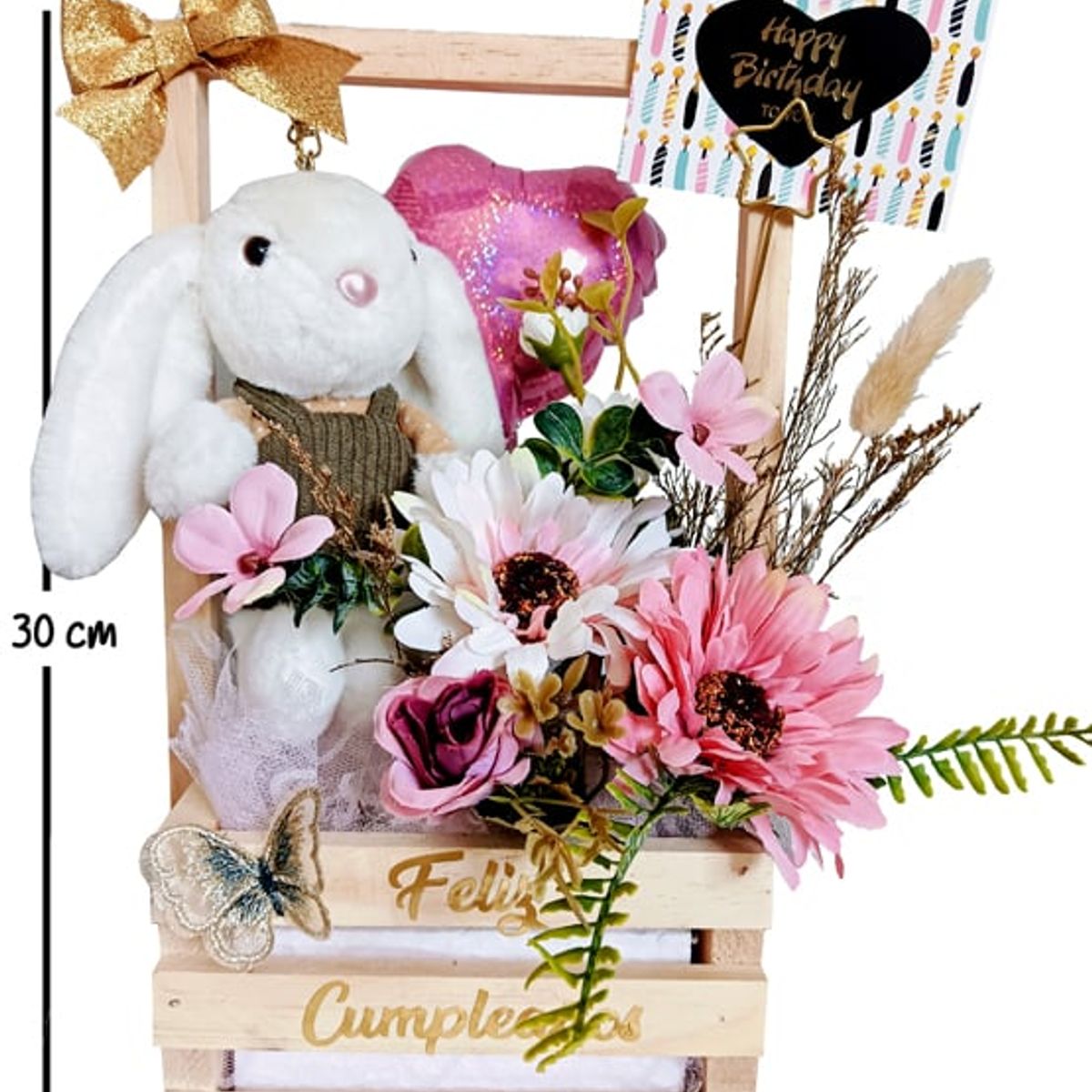 GENERICO - Arreglo Decoración Regalo De Cumple Con Peluche Y Flores Artificiales