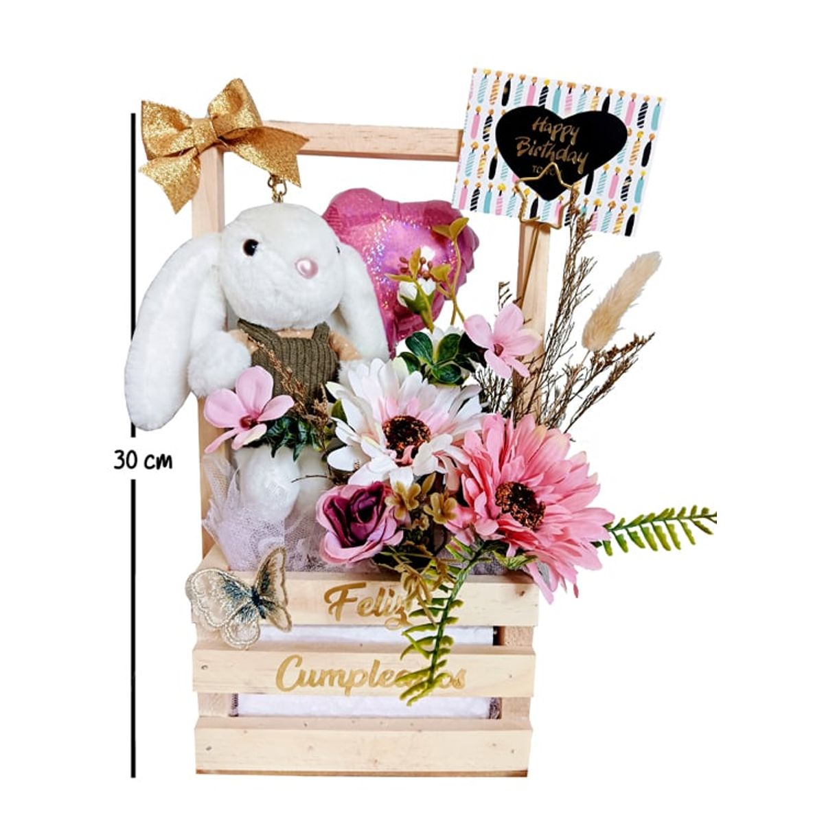 GENERICO - Arreglo Decoración Regalo De Cumple Con Peluche Y Flores Artificiales