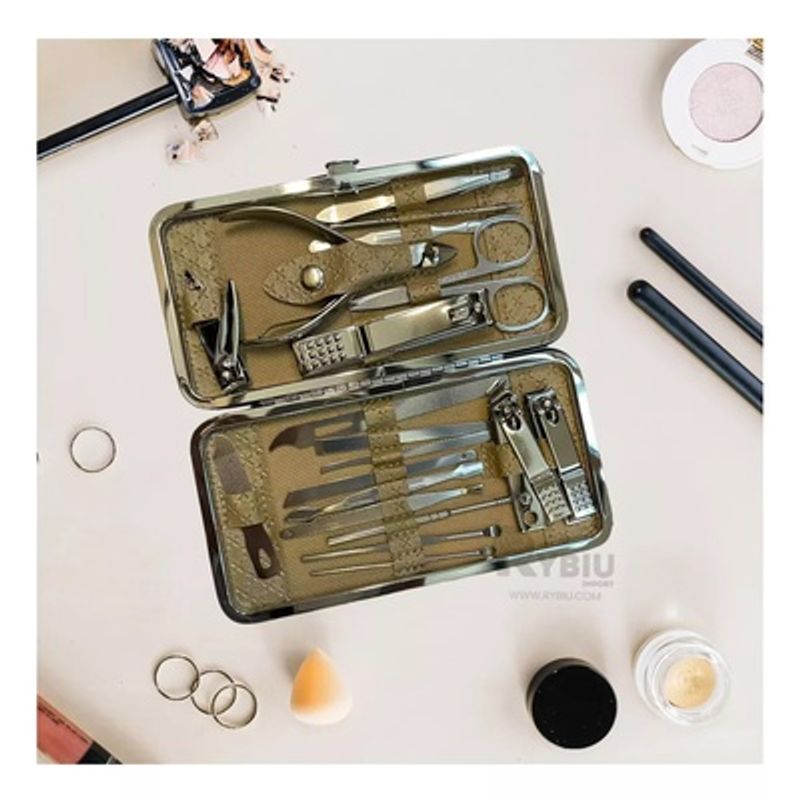 GENERICO - Set Manicure Pedicure Con Estuche 19 En 1 Kit Acero DORADO