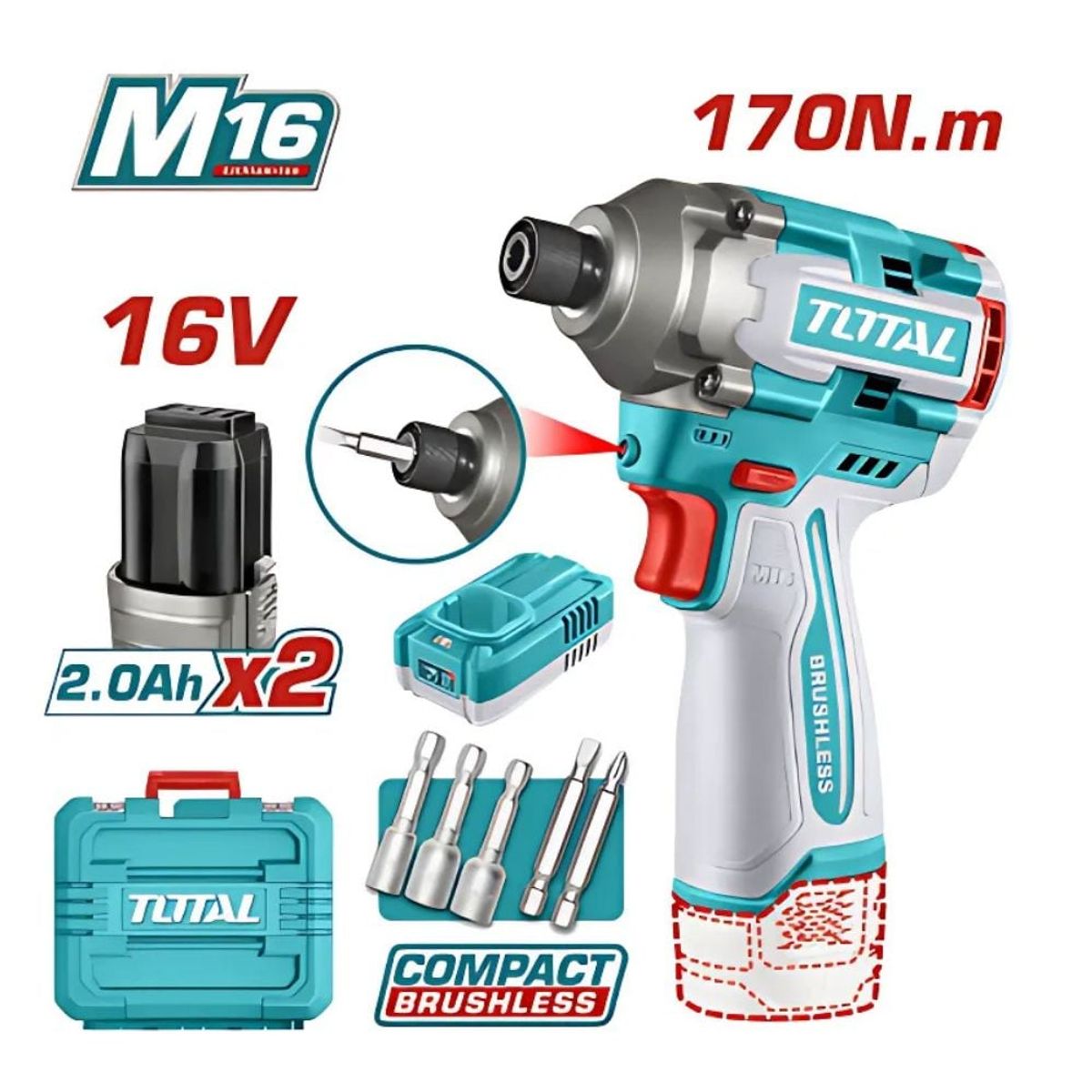 TOTAL TOOLS - TORNILLADOR TOTAL TIRLI16178 IMPACTO 170NM 16V