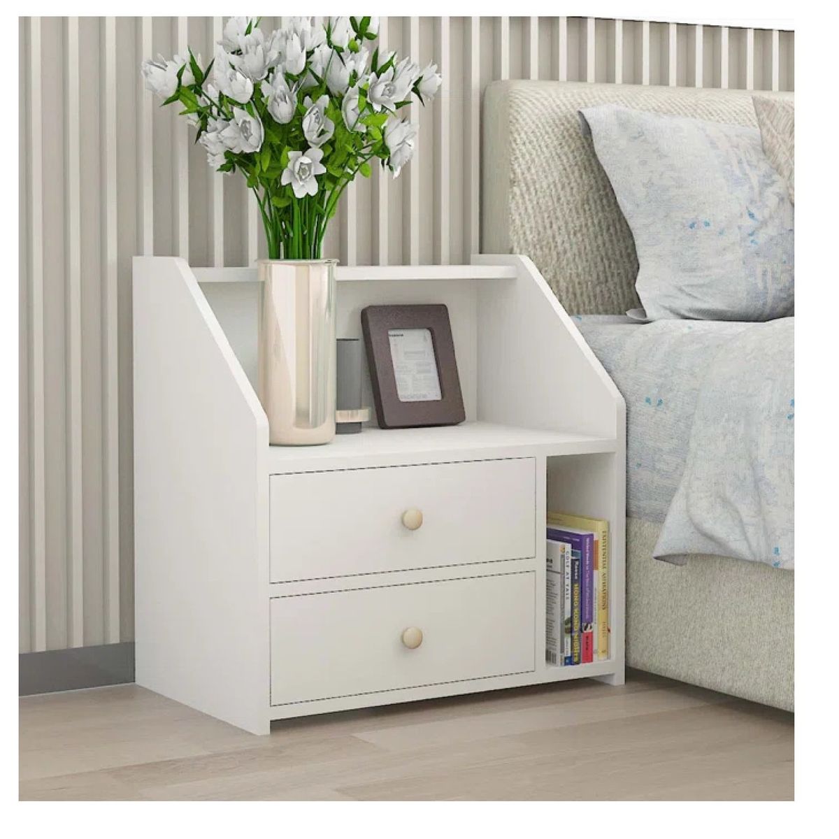 TU MESITA - VELADOR MULTIUSOS GREGORY COLOR BLANCO 2 CAJONES TU MESITA