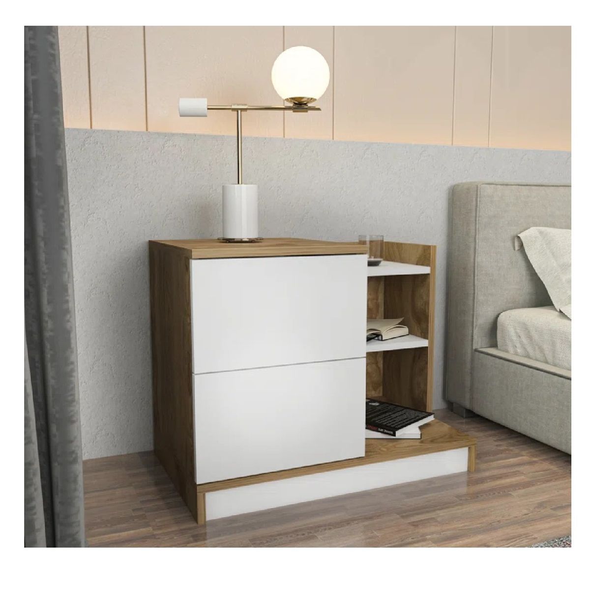 TU MESITA - VELADOR MESA DE NOCHE MULTIUSOS XENIA COLOR BLANCOMARRON 2 CAJONES MAS REPISAS TU MESITA