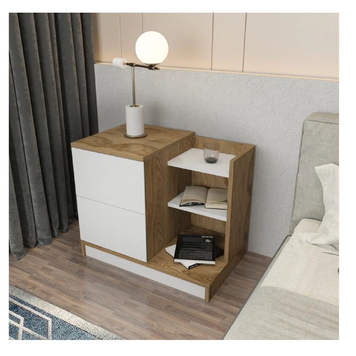 TU MESITA - VELADOR MESA DE NOCHE MULTIUSOS XENIA COLOR BLANCOMARRON 2 CAJONES MAS REPISAS TU MESITA