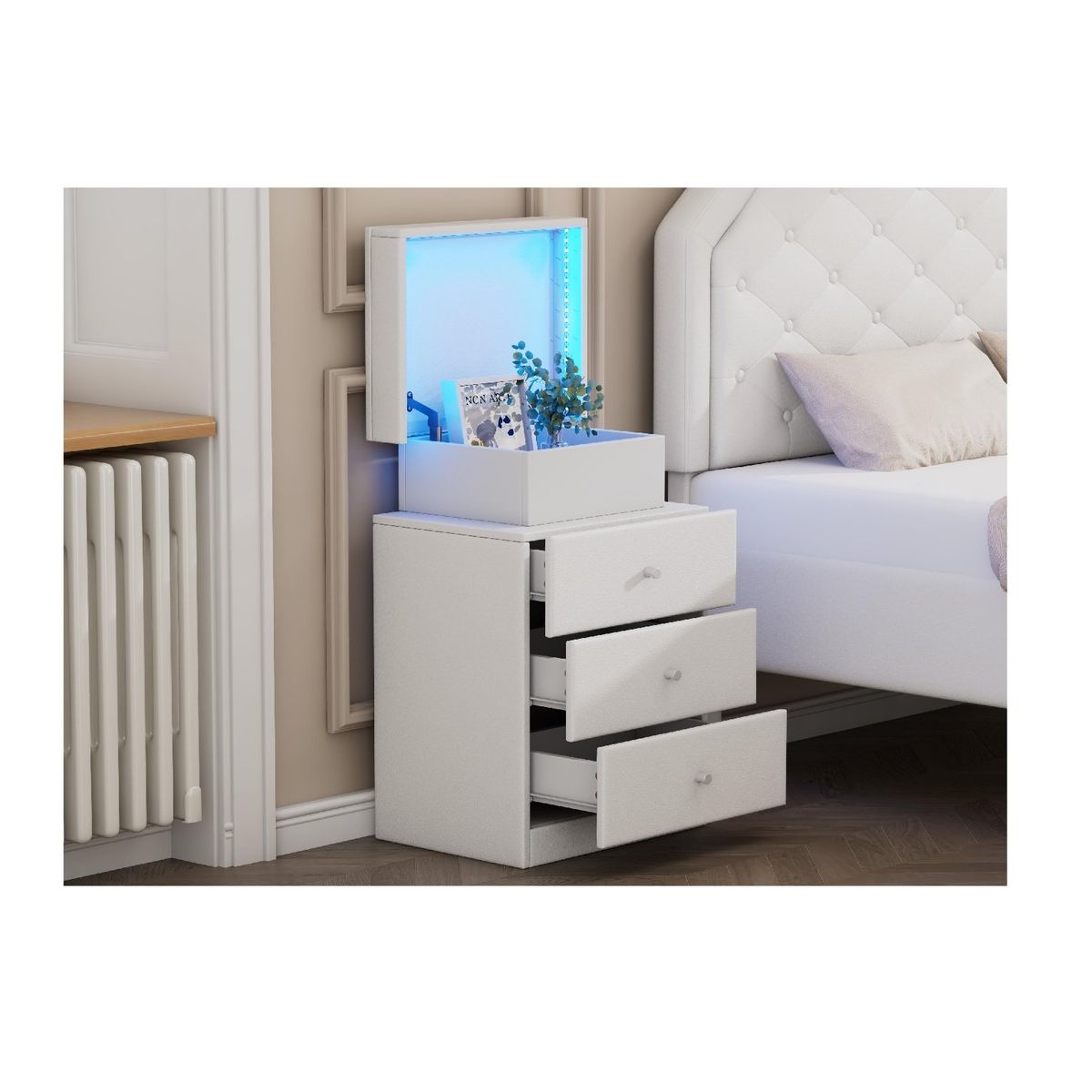 TU MESITA - VELADOR LUZ LED MAXI COLOR BLANCO 3 CAJONES CON ESPEJO TU MESITA