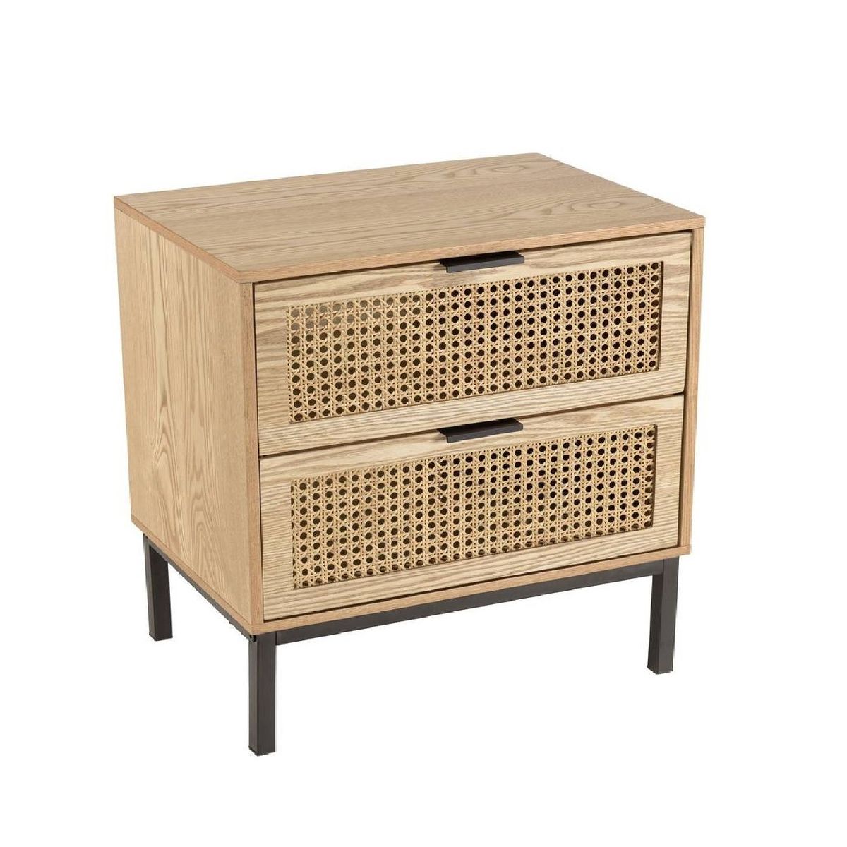 TU MESITA - VELADOR MESA DE NOCHE MODERNA CASSIDY CON REJILLA RATAN 2 CAJONES TU MESITA