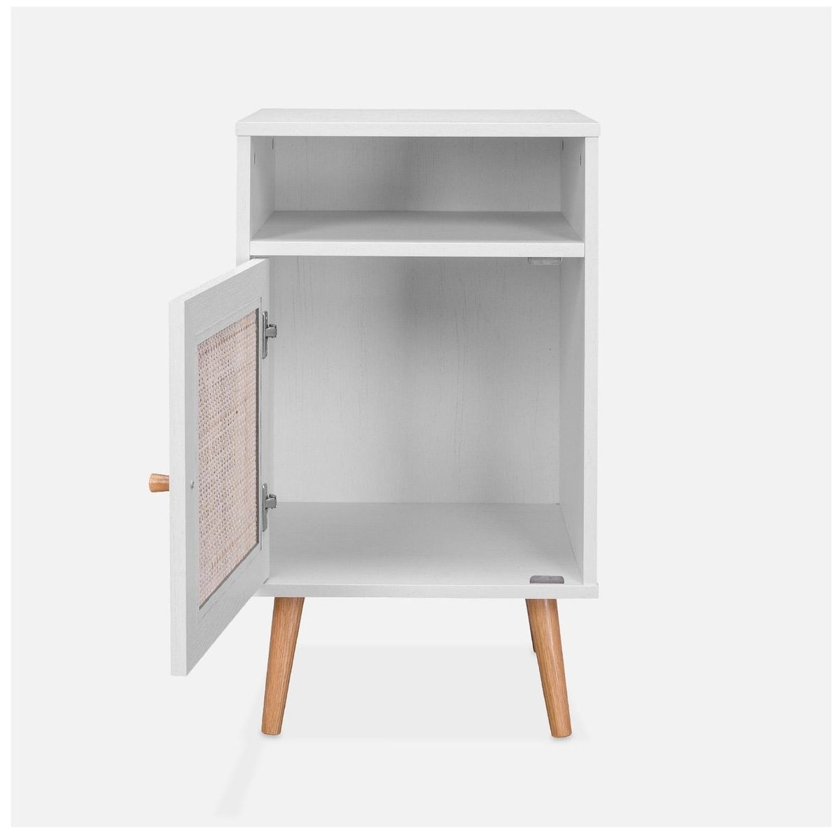 TU MESITA - MESA DE NOCHE VELADOR AELU COLOR BLANCO CON REJILLA DE RATAN TU MESITA