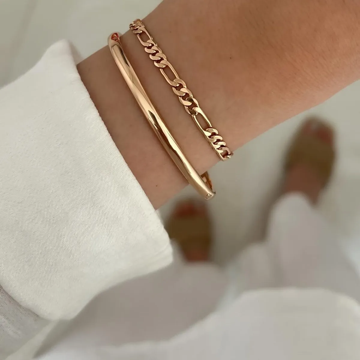 GENERICO - Puñera y pulsera en oro rosa - Bañado en oro 18 k - Naif Jewelry