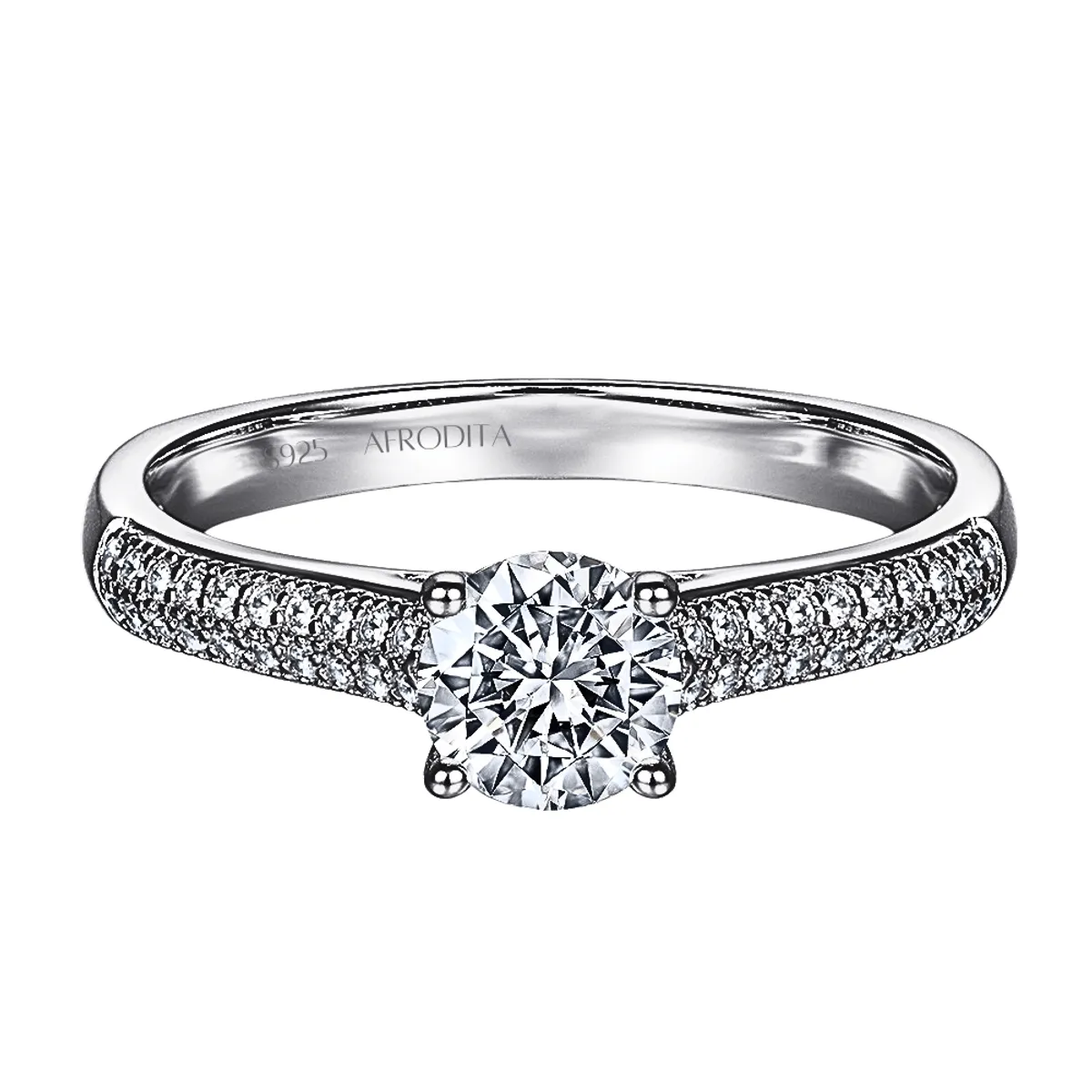 AFRODITA - Anillo De Compromiso Afrodita 374 Plata Maciza Bañado En Oro Blanco