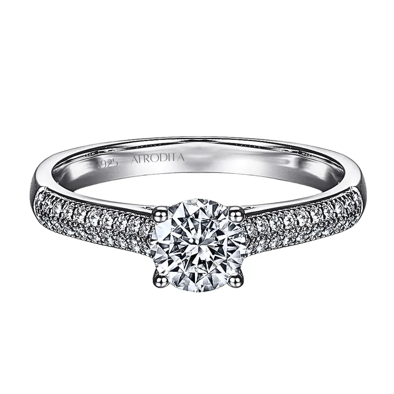 AFRODITA - Anillo De Compromiso Afrodita 374 Plata Maciza Bañado En Oro Blanco