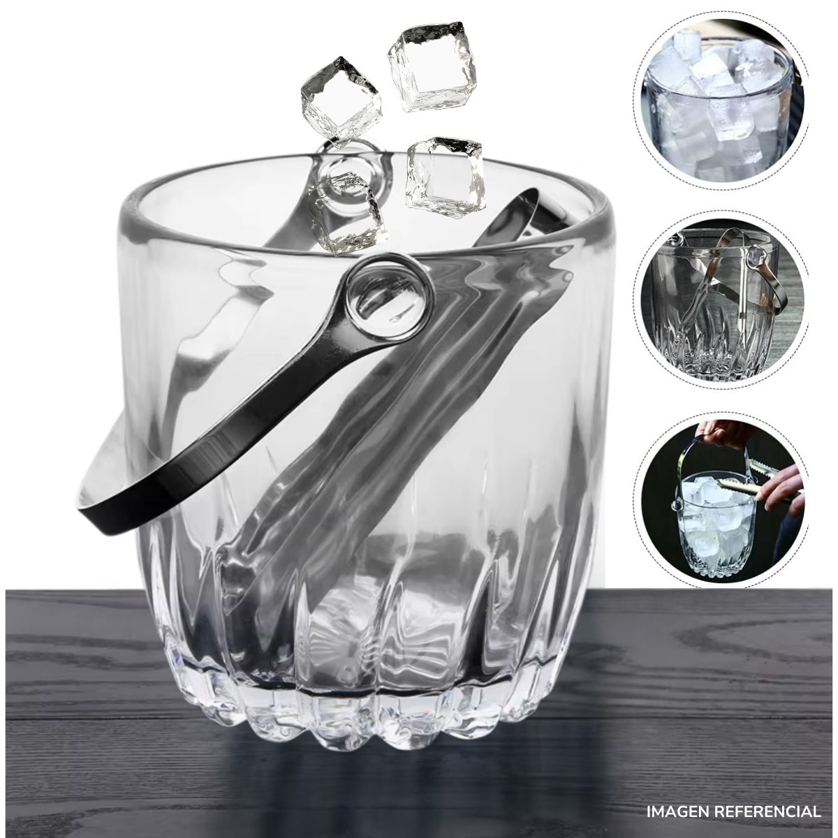 INSPIRA MARKET - Hielera de vidrio transparente con pinza y agarradera