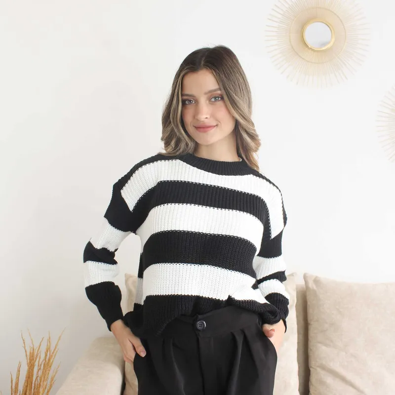 URPI DREAMS - chompa de algodon negra a rayas