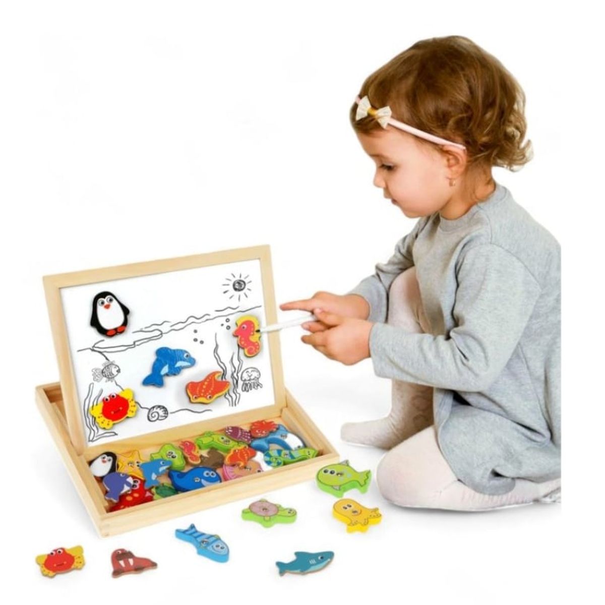 GENERICO - Pizarra didáctica Magnética Montessori - 2 en 1: Pesca y dibuja