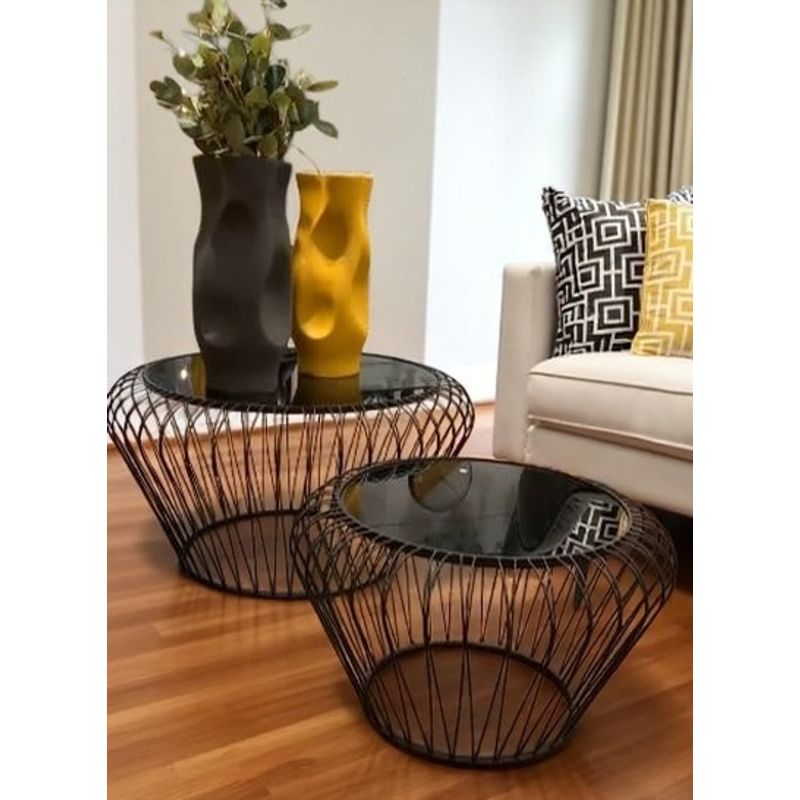 GENERICO - Mesa de Centro Tejido Metálico Negro Jgo x2