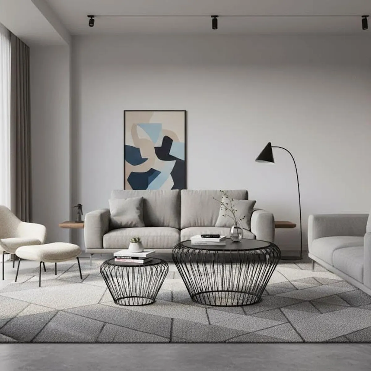 CONCEPTS LIFE - Mesa de Centro Tejido Metálico Negro Jgo x2