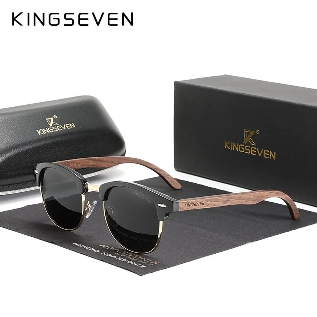 KINGSEVEN - Lentes de Sol Kingseven Marco de Madera Proteccion UV 400