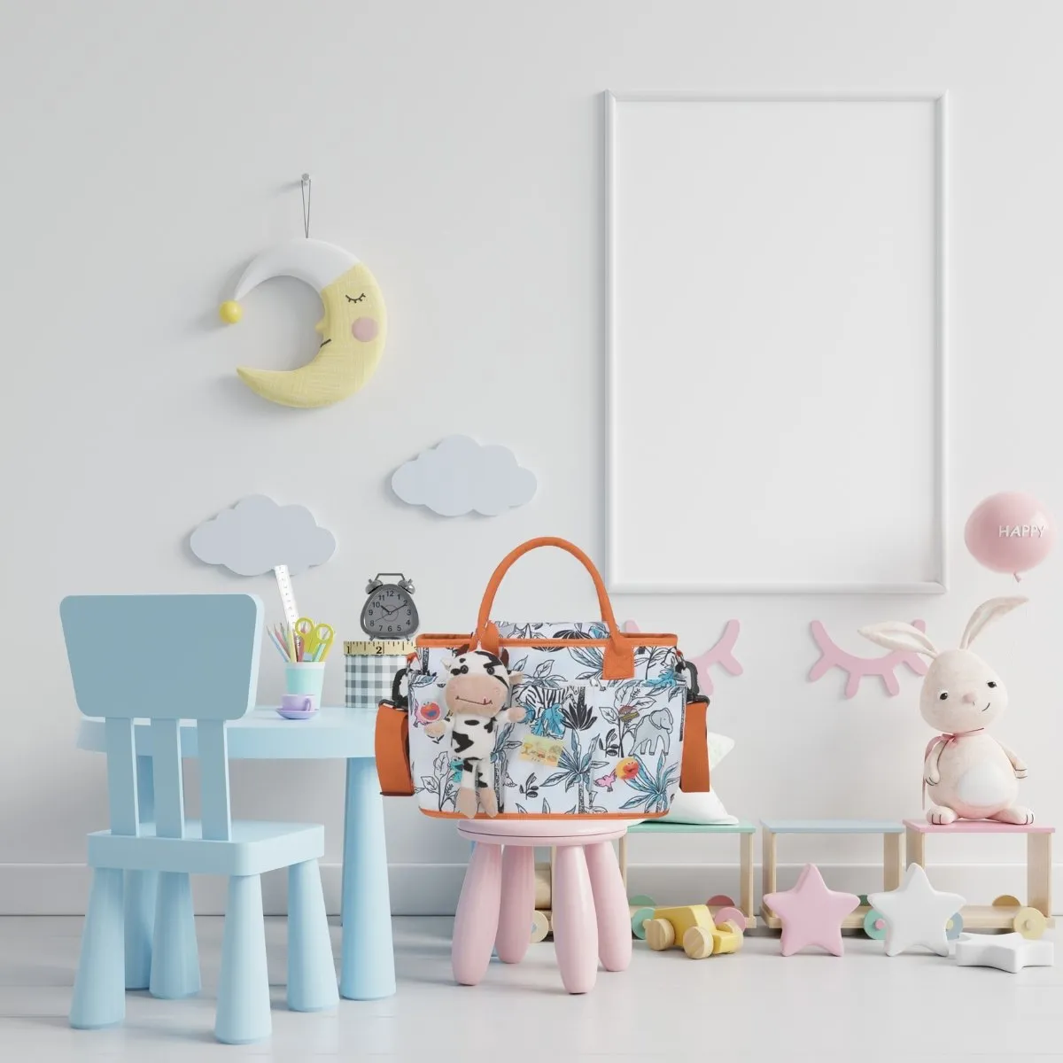 ELMEJORPRECIO - Bolso Pañalera Con Divisiones Ajustable Colgador Safari Celeste