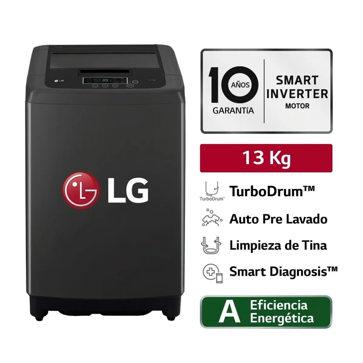 LG - Lavadora LG 13 KG Carga Superior Smart Motion WT13BPBK Negro Claro